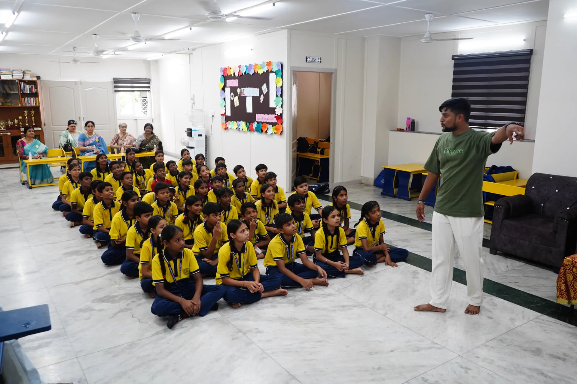 Students listening during a classroom workshop